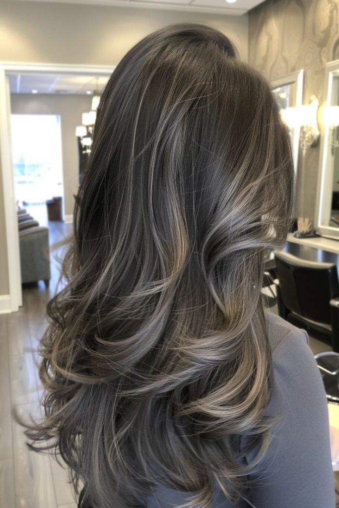 slightly curly hair with highlights